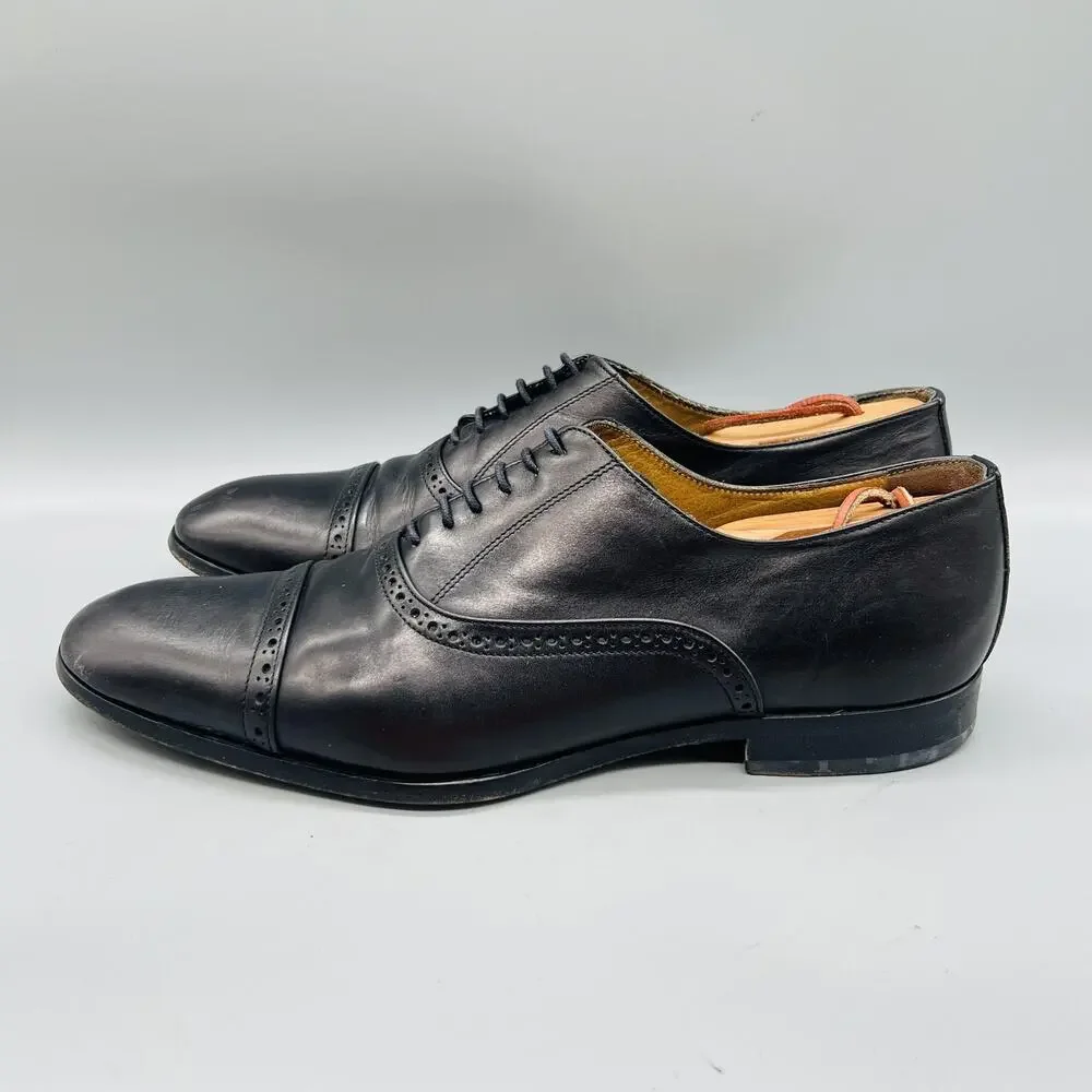 Antonio Maurizi Shoes Mens 10 Black Leather Cap Toe Oxford Dress Brogue Slip On